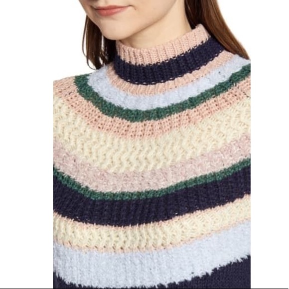 Caslon Wool/Angora Blend Striped Mixed Knit Mock Neck Sweater Size XL - Picture 4 of 10